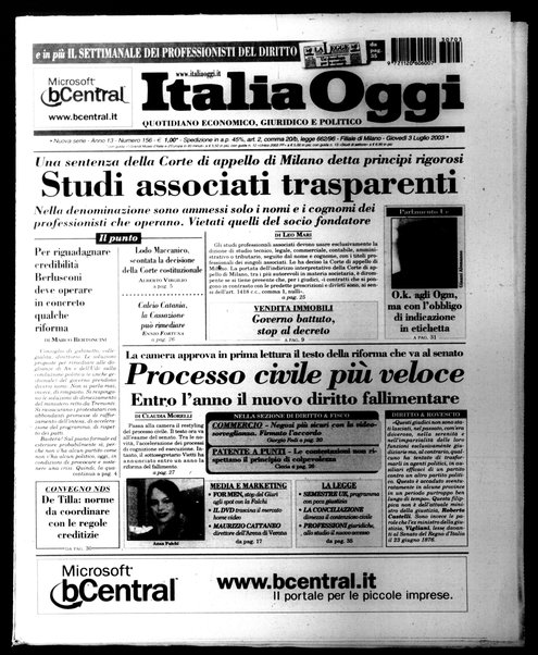 Italia oggi : quotidiano di economia finanza e politica